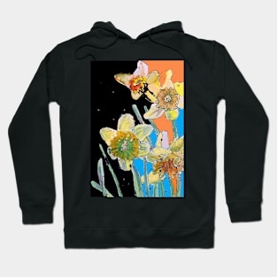 Abstract Yellow Daffodil Watercolor Pattern on Mulit Coloured Hoodie